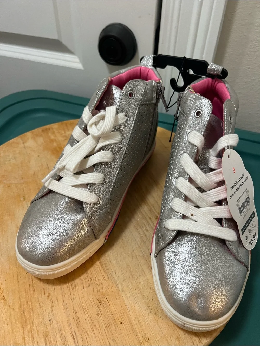 wonder nation Silver High-Top Sneakers with Pink Lining and Rainbow Trim